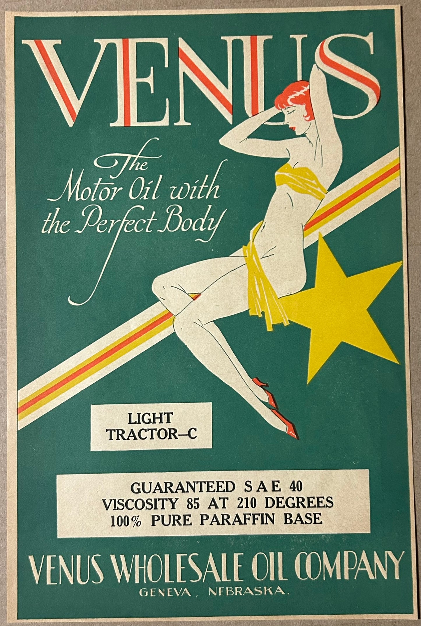 VENUS MOTOR OIL, GENEVA NEBRASKA ADVERTISEMENT