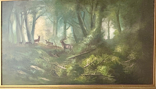 WILLIAM LEMOS, CALIFORNIA ARTIST 1861-1942 PAINTING OF DEER IN LANDSCAPE