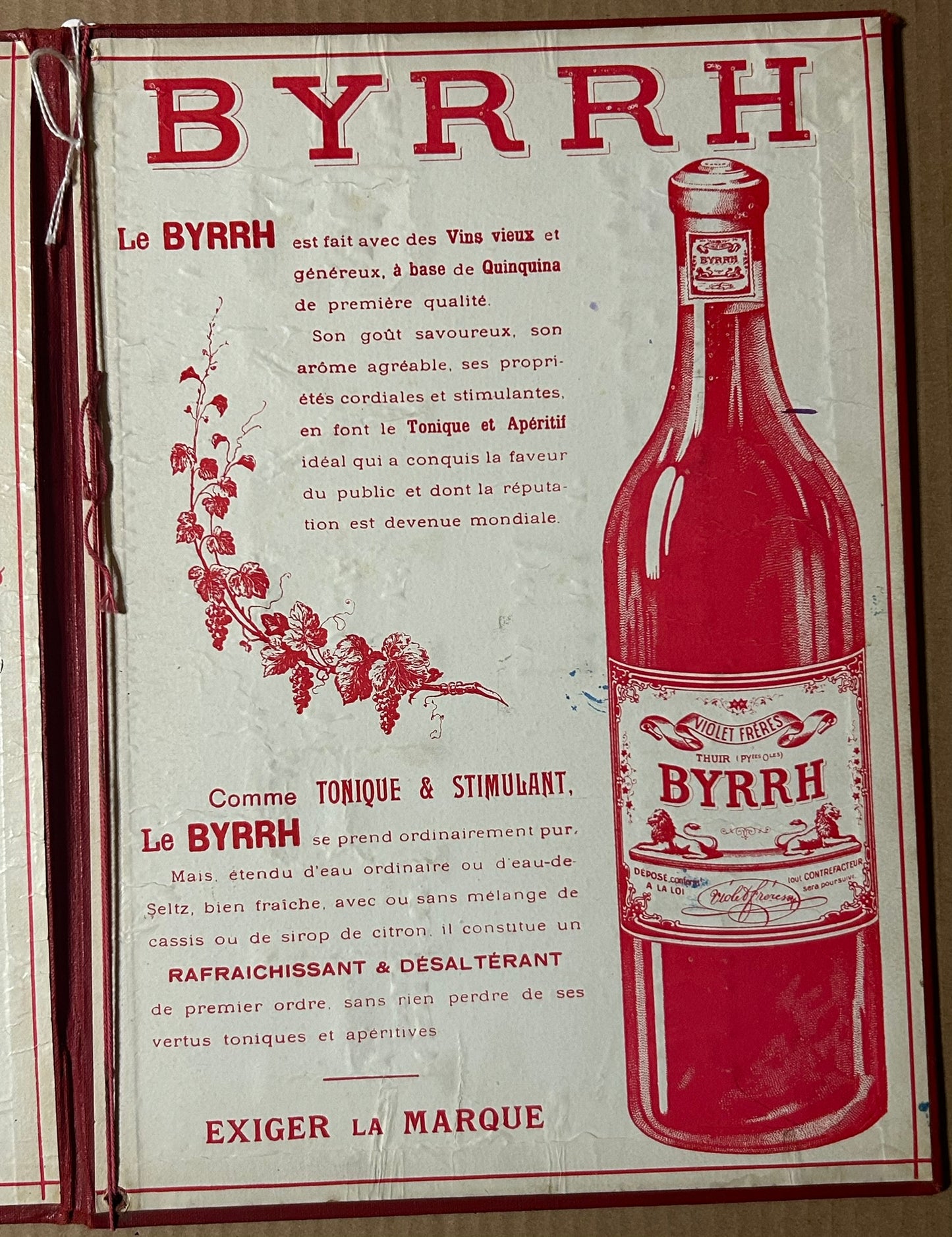 BYRRH ANTIQUE ADVERTISING WINE LIST FOLDER