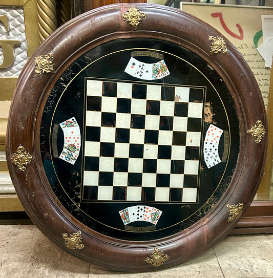 ANTIQUE CHECKERBOARD REVERSE GLASS PAINTED