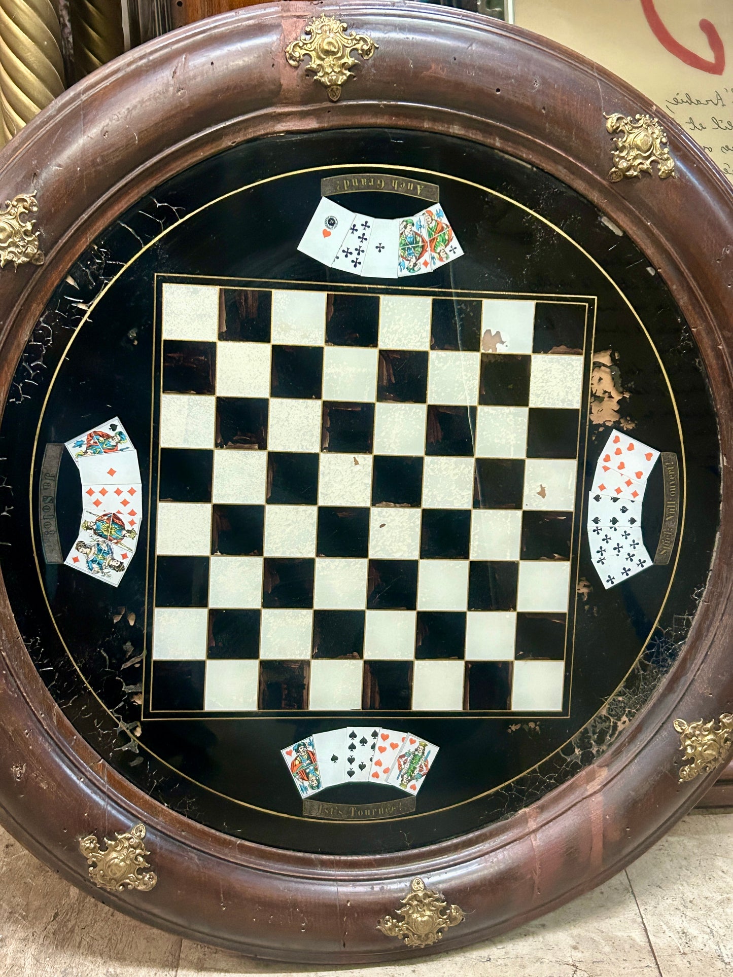 ANTIQUE CHECKERBOARD REVERSE GLASS PAINTED