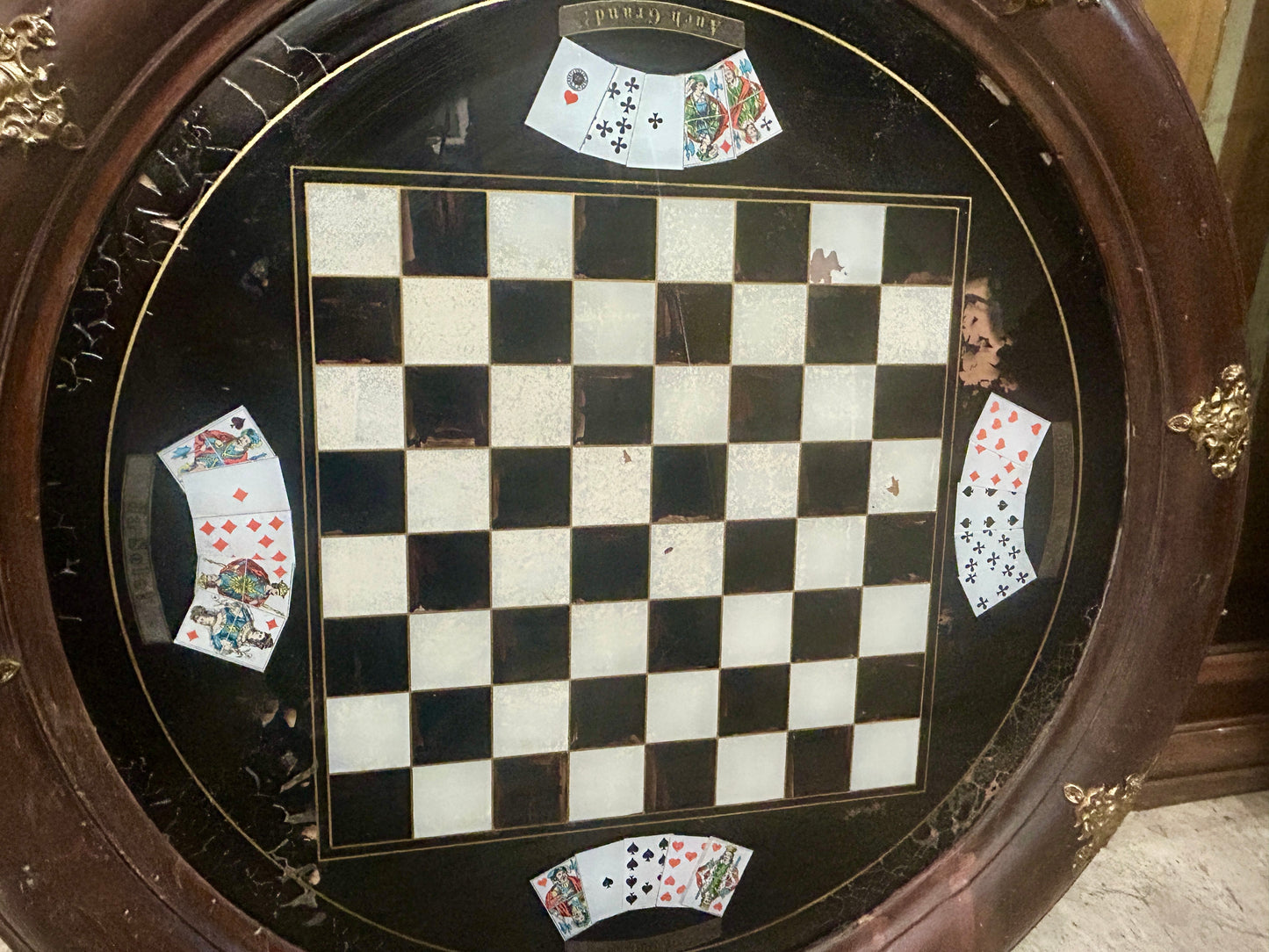 ANTIQUE CHECKERBOARD REVERSE GLASS PAINTED