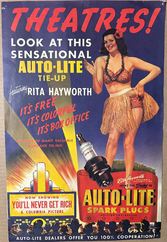 1941 RITA HAYWORTH AND AUTO-LITE SPARK PLUGS ADVERTISING POSTER