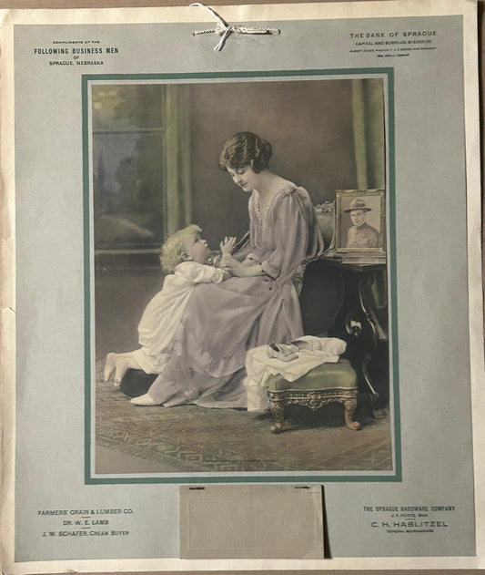 SPRAGUE NEBRASKA 1920 ADVERTISING CALENDAR WITH WOMAN AND CHILD