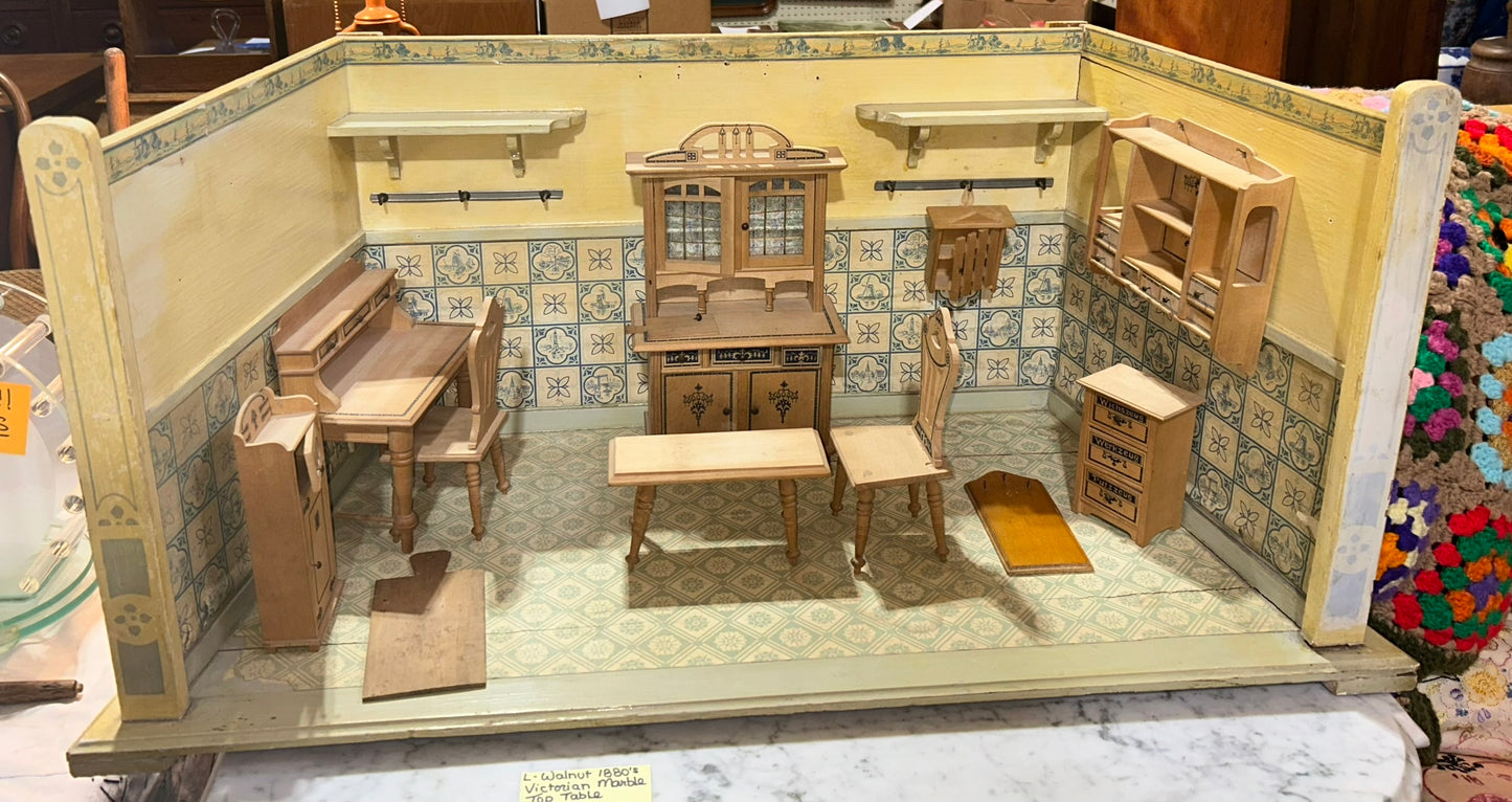 1920's CHILD's PLAY KITCHEN WITH FURNITURE