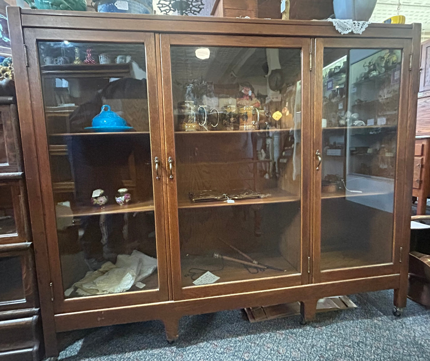 ANTIQUE TRIPLE WIDE MISSION OAK BOOKCASE