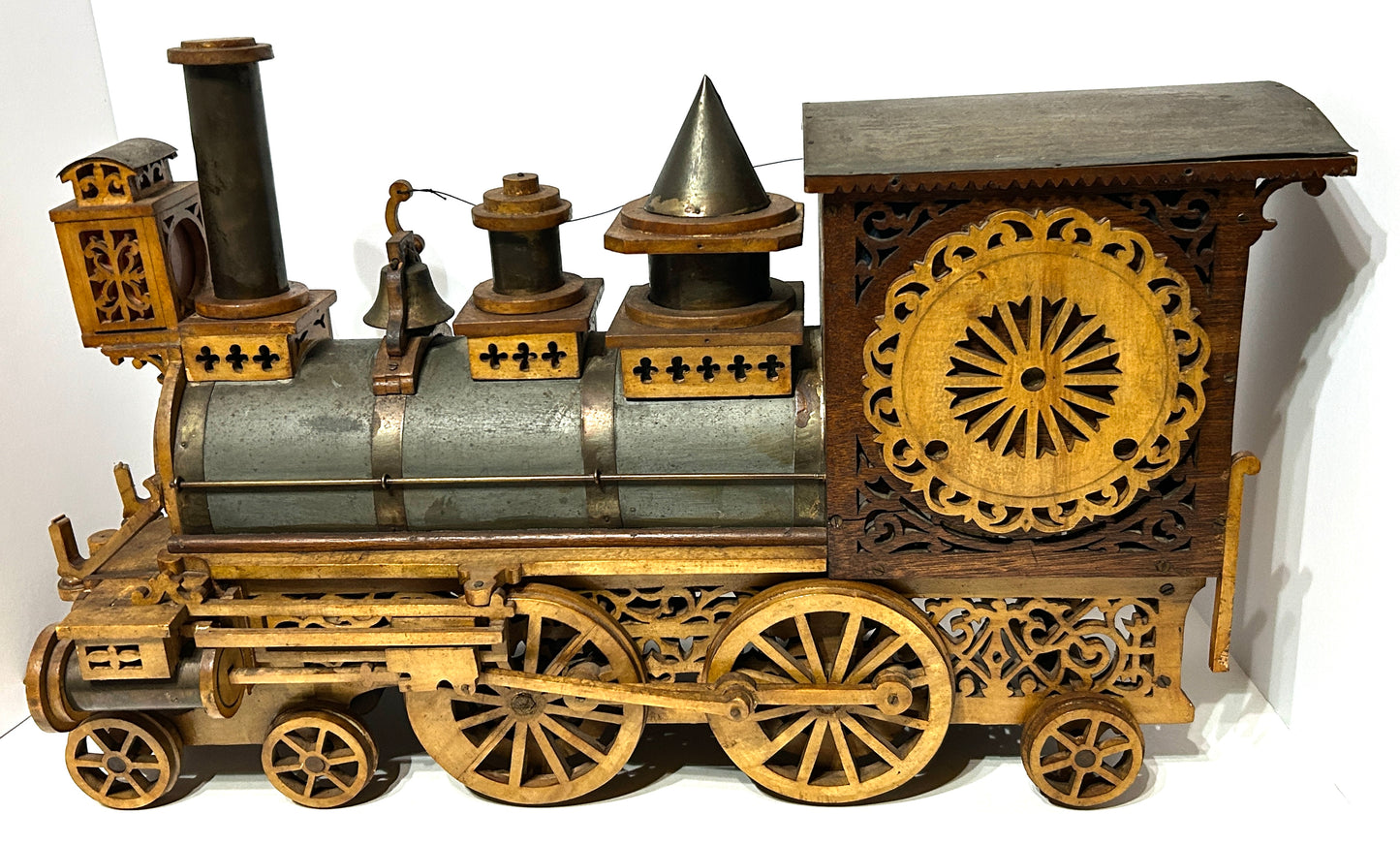 ANTIQUE FRETWORK LOCOMOTIVE CLOCK