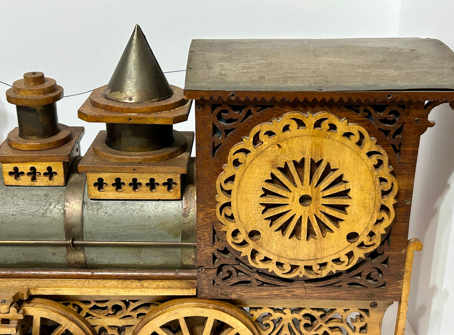 ANTIQUE FRETWORK LOCOMOTIVE CLOCK