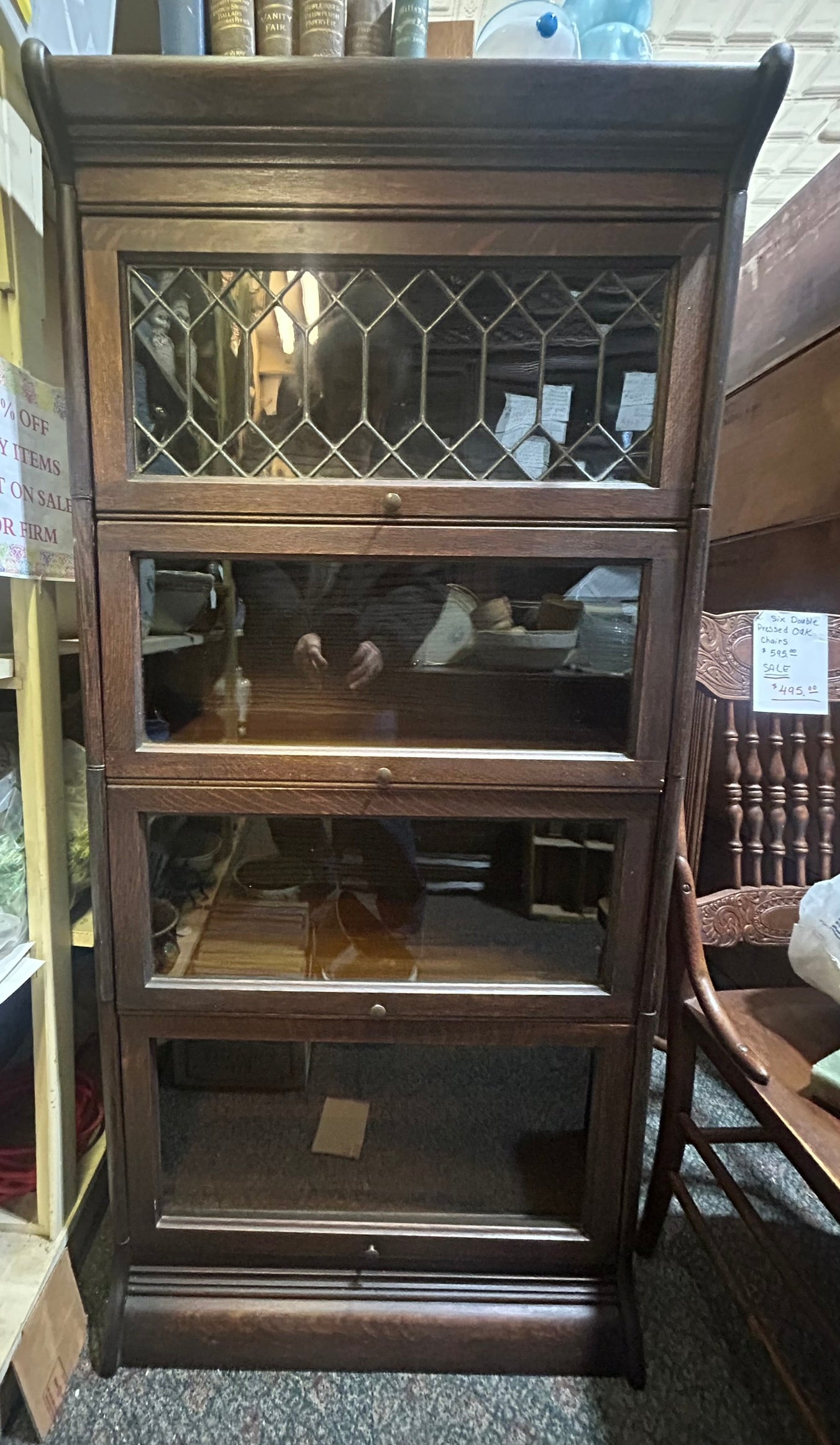 ANTIQUE OAK 3/4 SIZE BARRISTER BOOKCASE