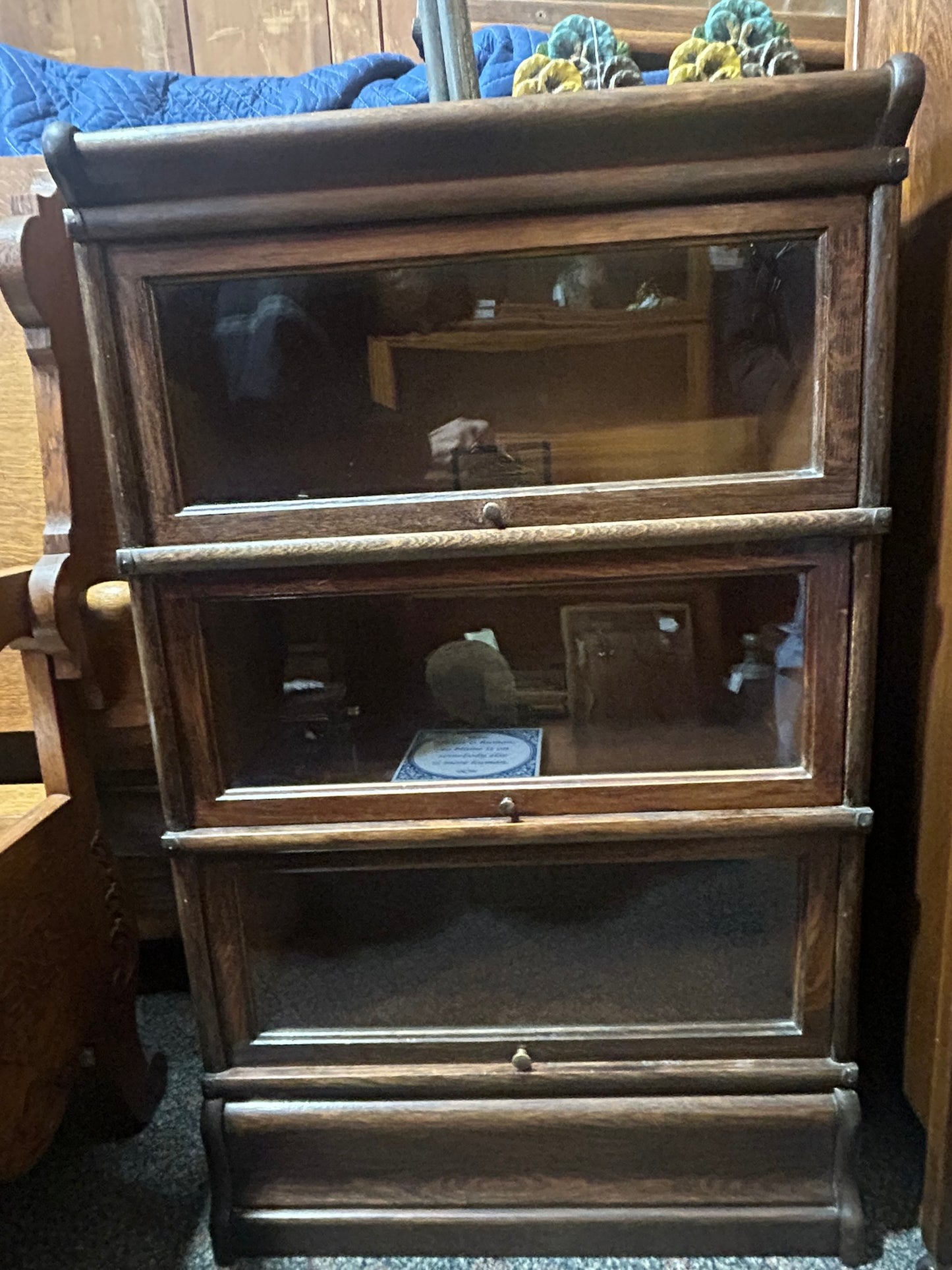 ANTIQUE GLOBE 3/4 SIZE OAK THREE STACK BARRISTER BOOKCASE