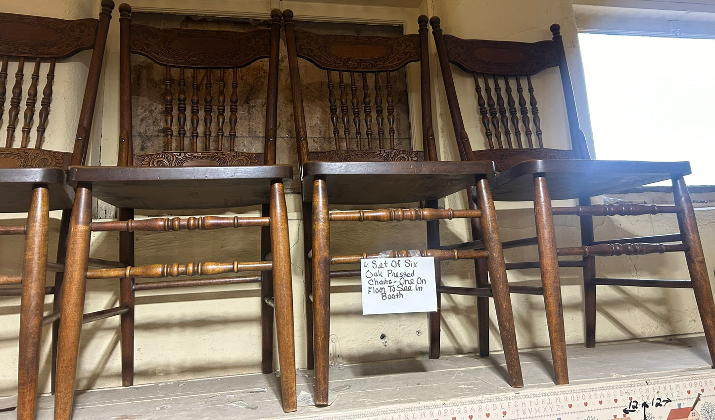 SET OF SIX EARLY 1900's ANTIQUE OAK PRESS BACK CHAIRS