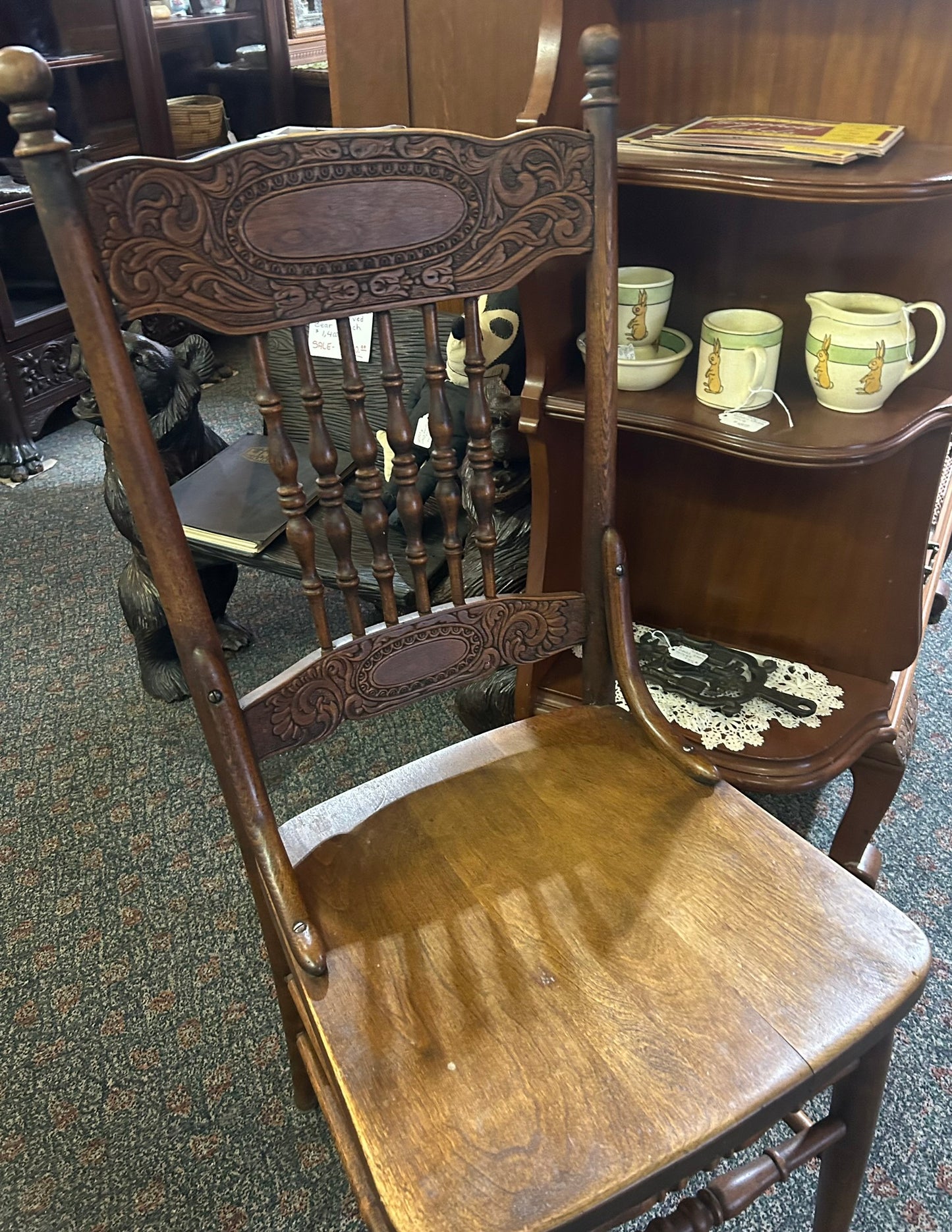 SET OF SIX EARLY 1900's ANTIQUE OAK PRESS BACK CHAIRS