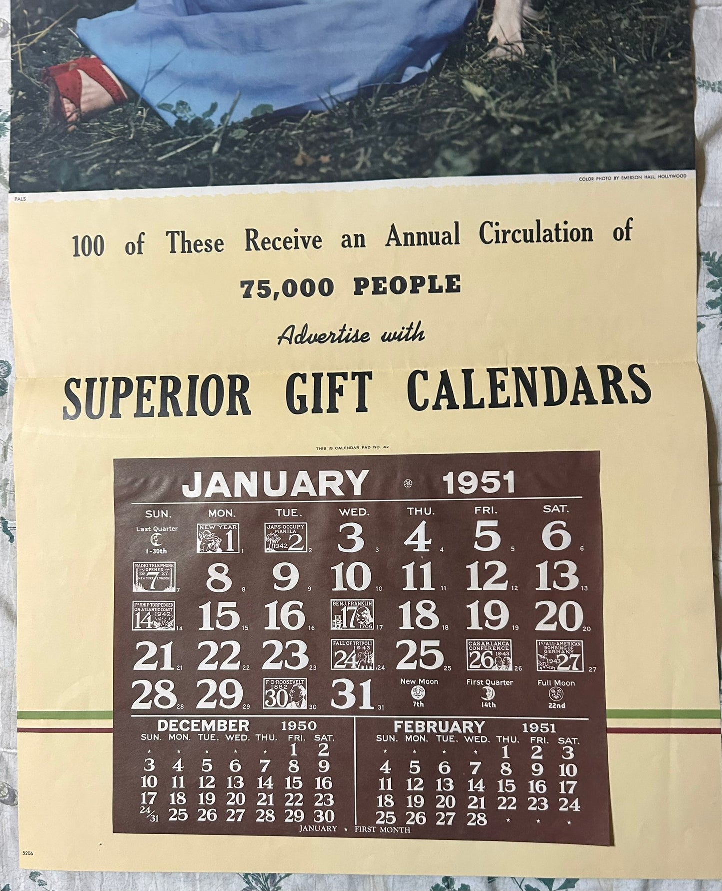 1951 ADVERTISING CALENDAR WITH PRETTY WOMAN AND COLLIE DOG