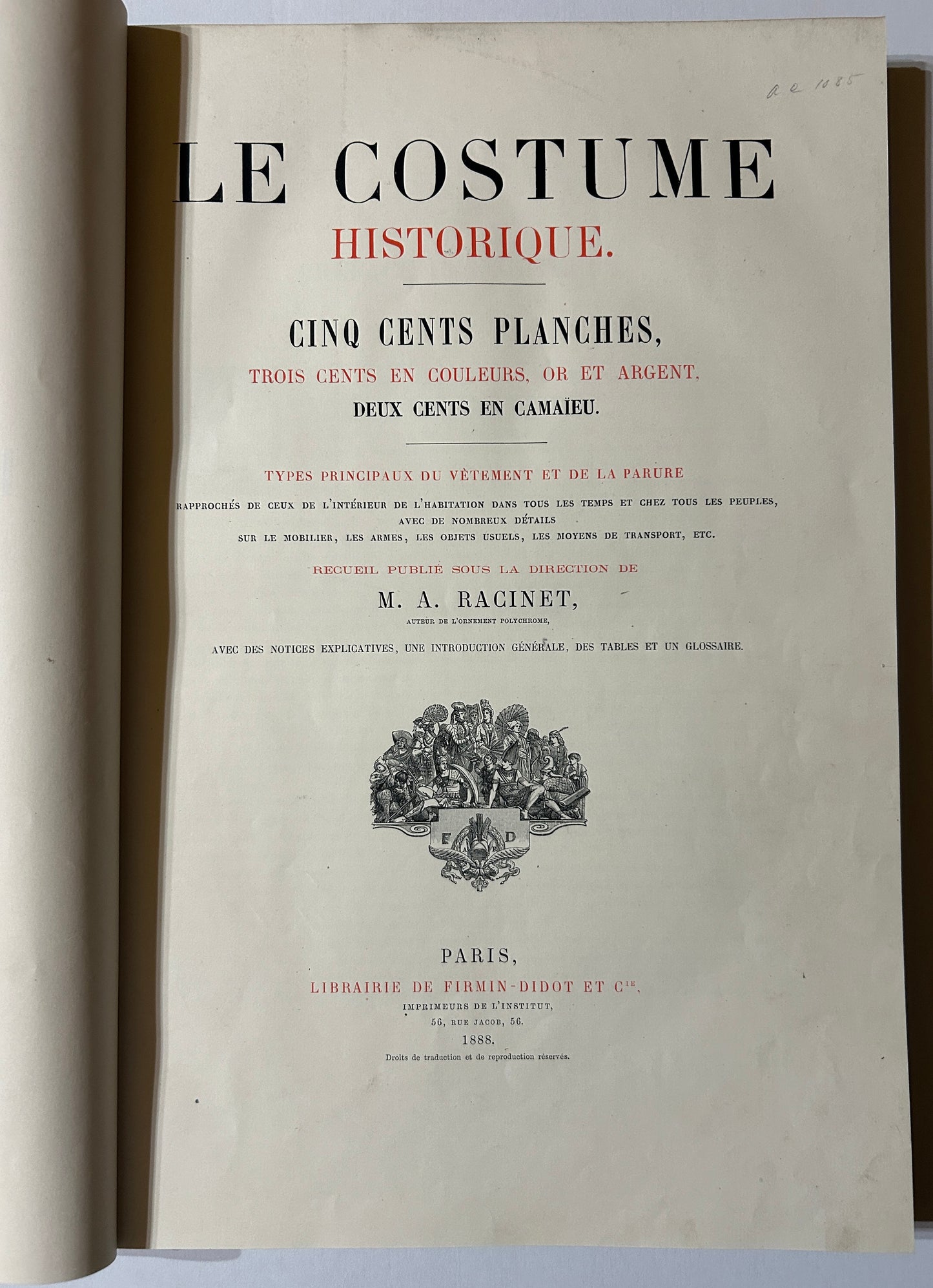 LE COSTUME HISTORIQUE RARE LARGE FOLIO SIX VOLUME 1888 SET OF CHROMOLITH0GRAPHS
