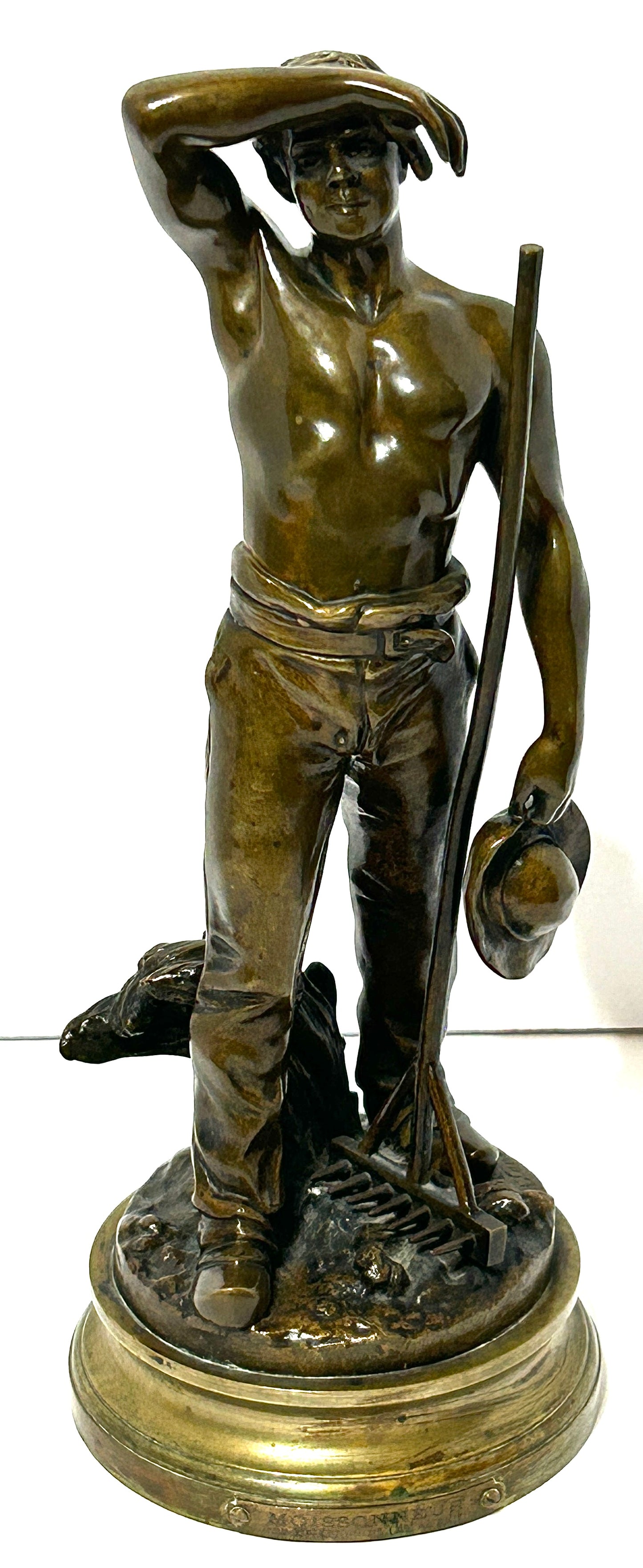 MAURICE JOSEPH CONSTANT 1892-1970 FRENCH BRONZE SCULPTURE OF MAN WITH RAKE