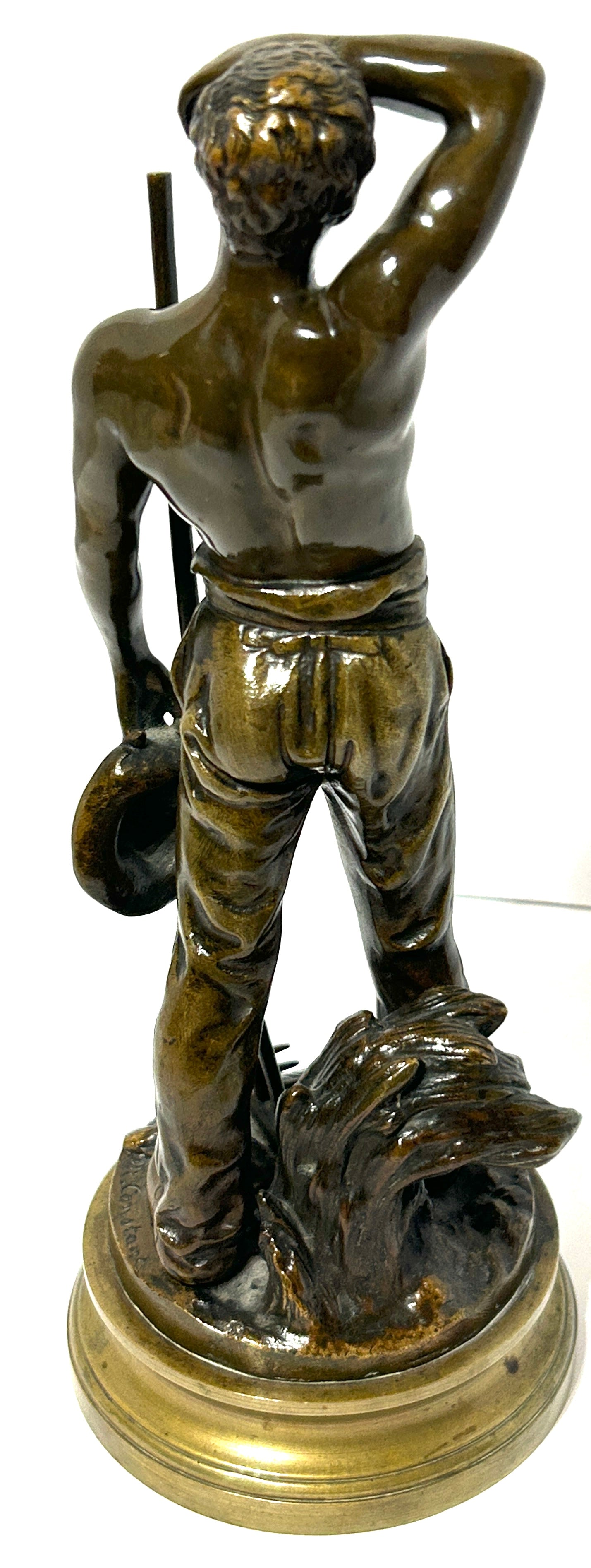 MAURICE JOSEPH CONSTANT 1892-1970 FRENCH BRONZE SCULPTURE OF MAN WITH RAKE