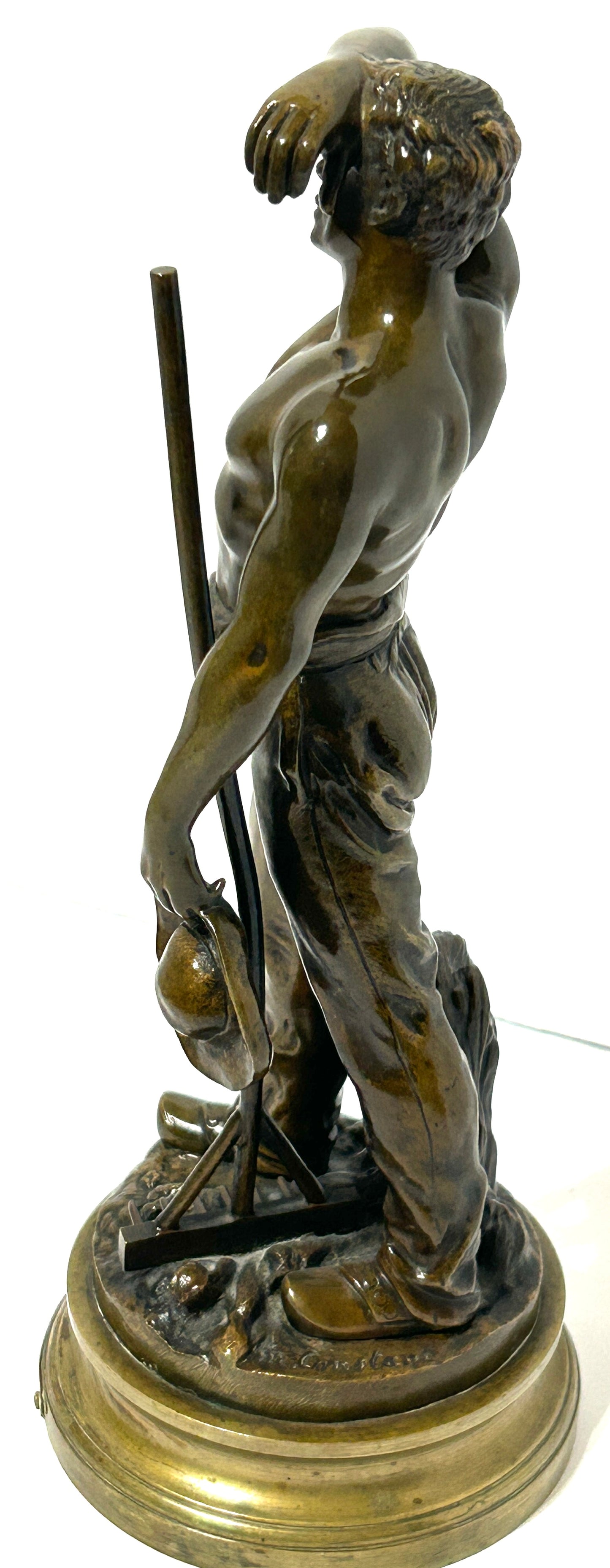 MAURICE JOSEPH CONSTANT 1892-1970 FRENCH BRONZE SCULPTURE OF MAN WITH RAKE