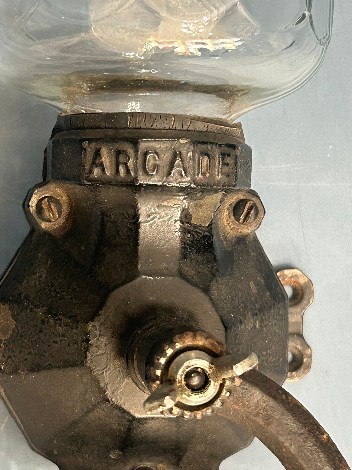 ANTIQUE ARCADE CRYSTAL WALL COFFEE GRINDER