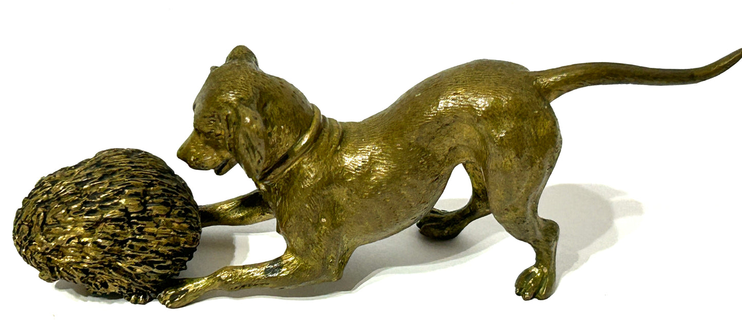 ANTIQUE VIENNA BRONZE OF DOG AND HEDGEHOG MARKED "GESCHUTZT"