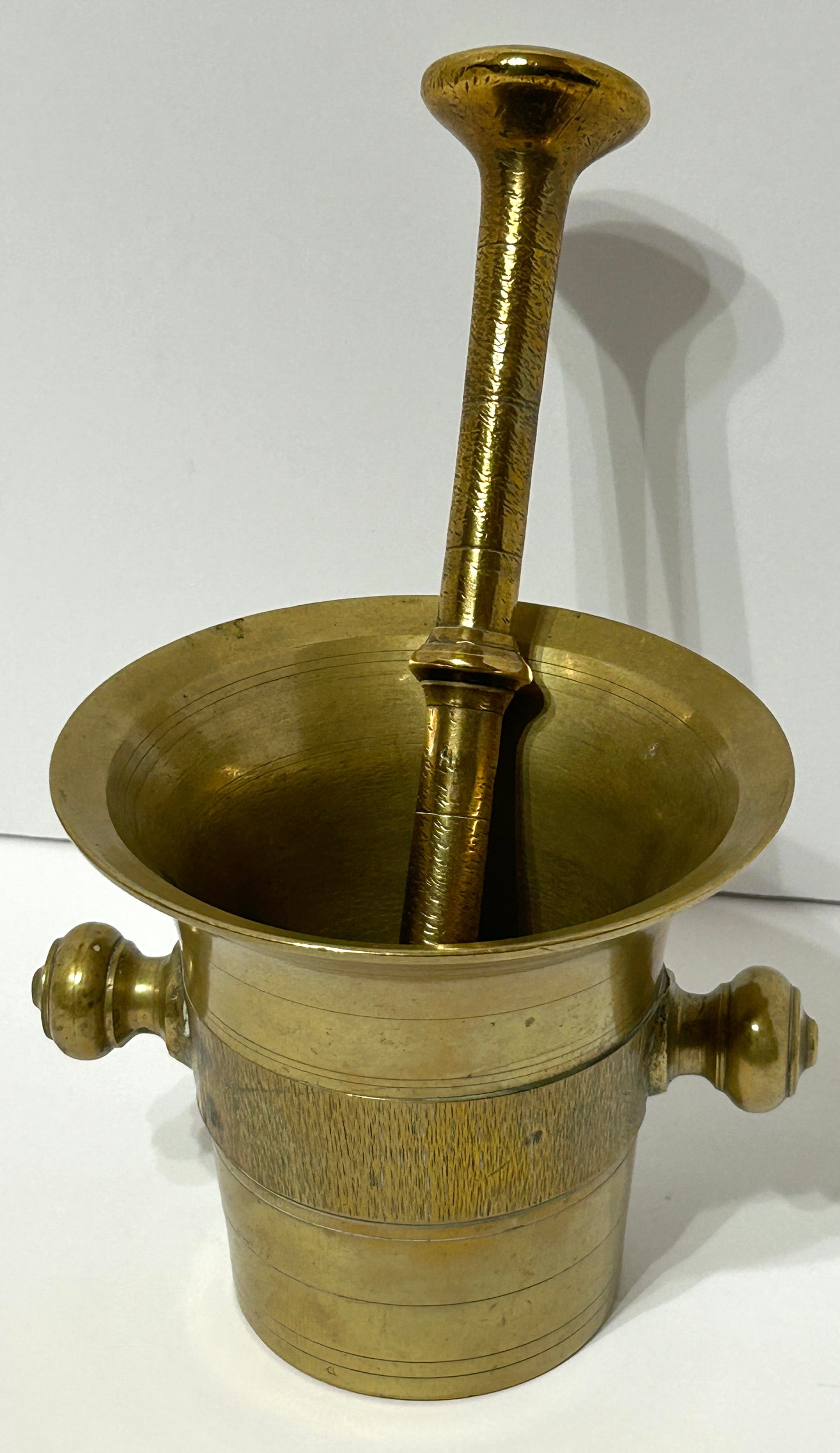 ANTIQUE BRASS EARLY 1800'S MORTAR AND PESTLE