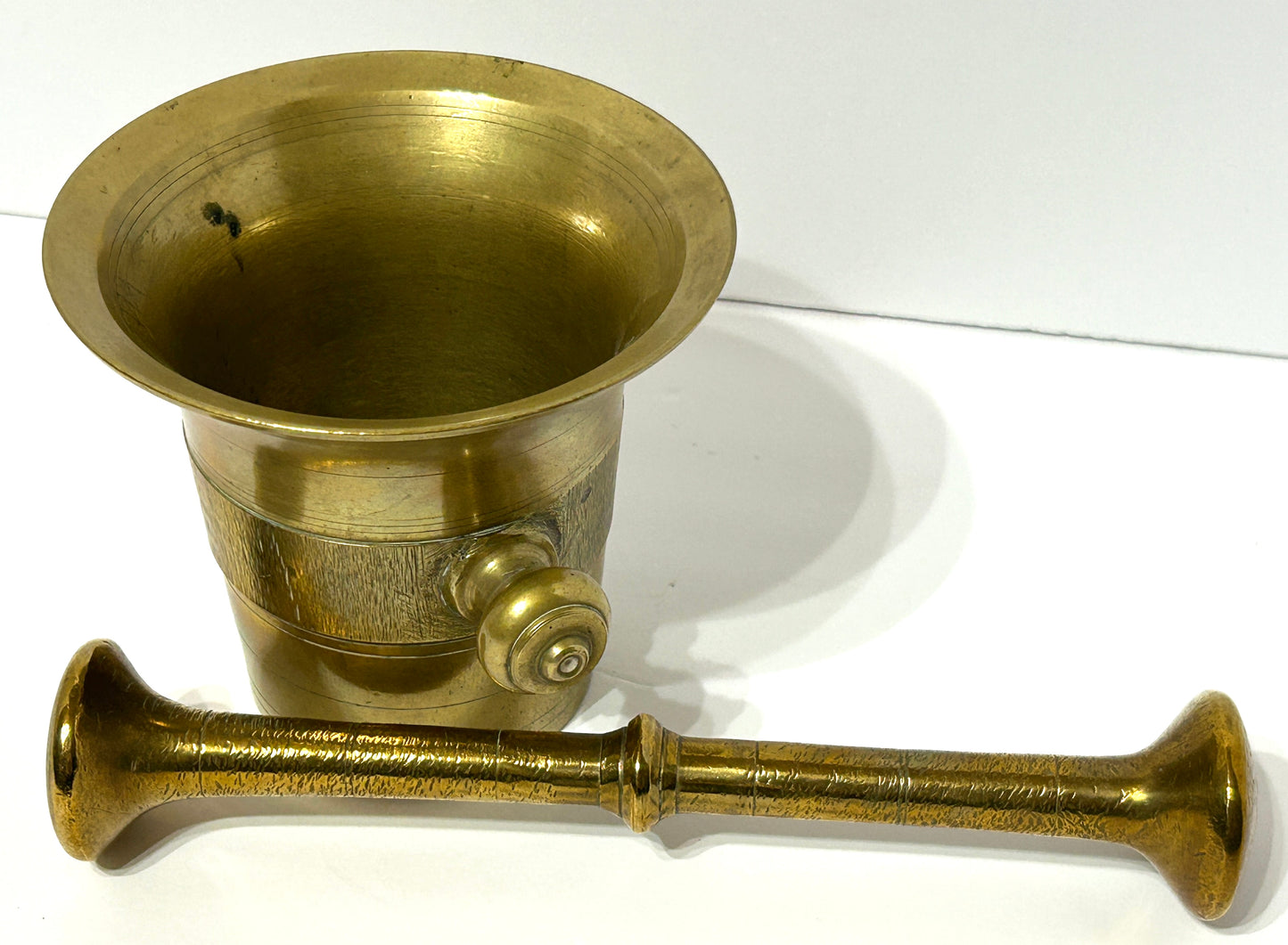ANTIQUE BRASS EARLY 1800'S MORTAR AND PESTLE