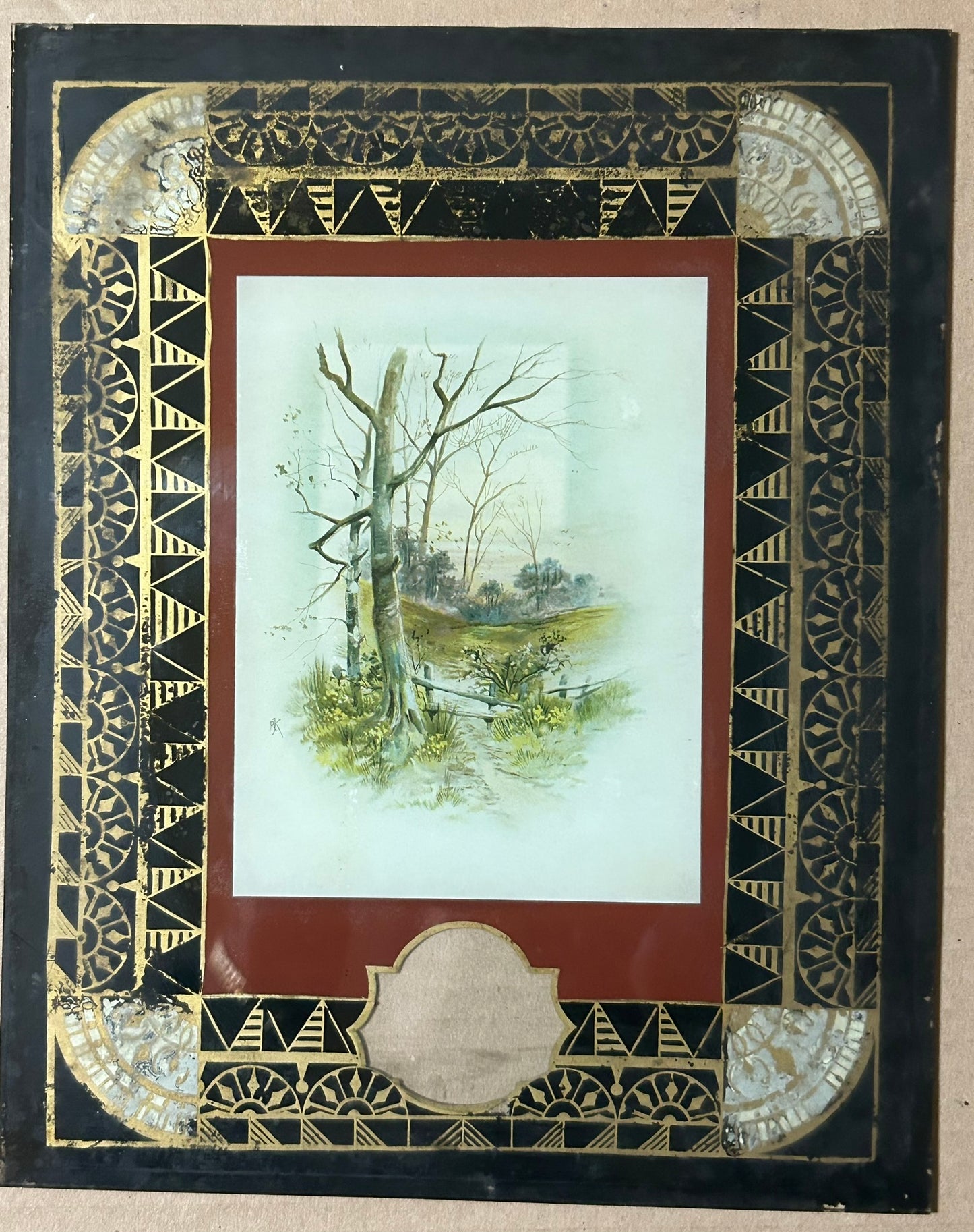 ANTIQUE CLOCK DOOR LANDSCAPE WITH TREE SCENIC GLASS