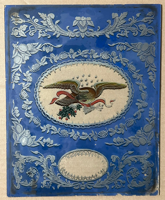 ANTIQUE CLOCK DOOR GLASS WITH PATRIOTIC EAGLE SCENE