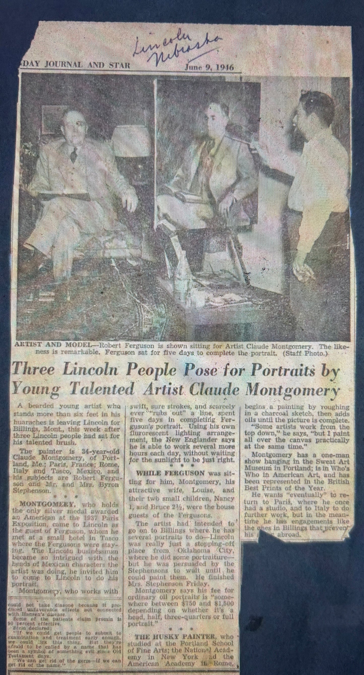 CLAUDE MONTGOMERY 1912-1990 PORTLAND MAINE ARTIST PORTRAIT OF ROBERT FERGUSON OF LINCOLN NEBRASKA