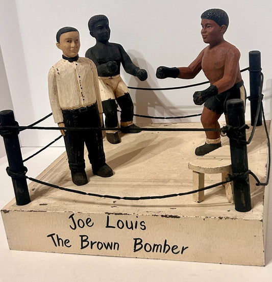 JOE LEWIS "THE BROWN BOMBER" FOLK ART CARVED BOXERS