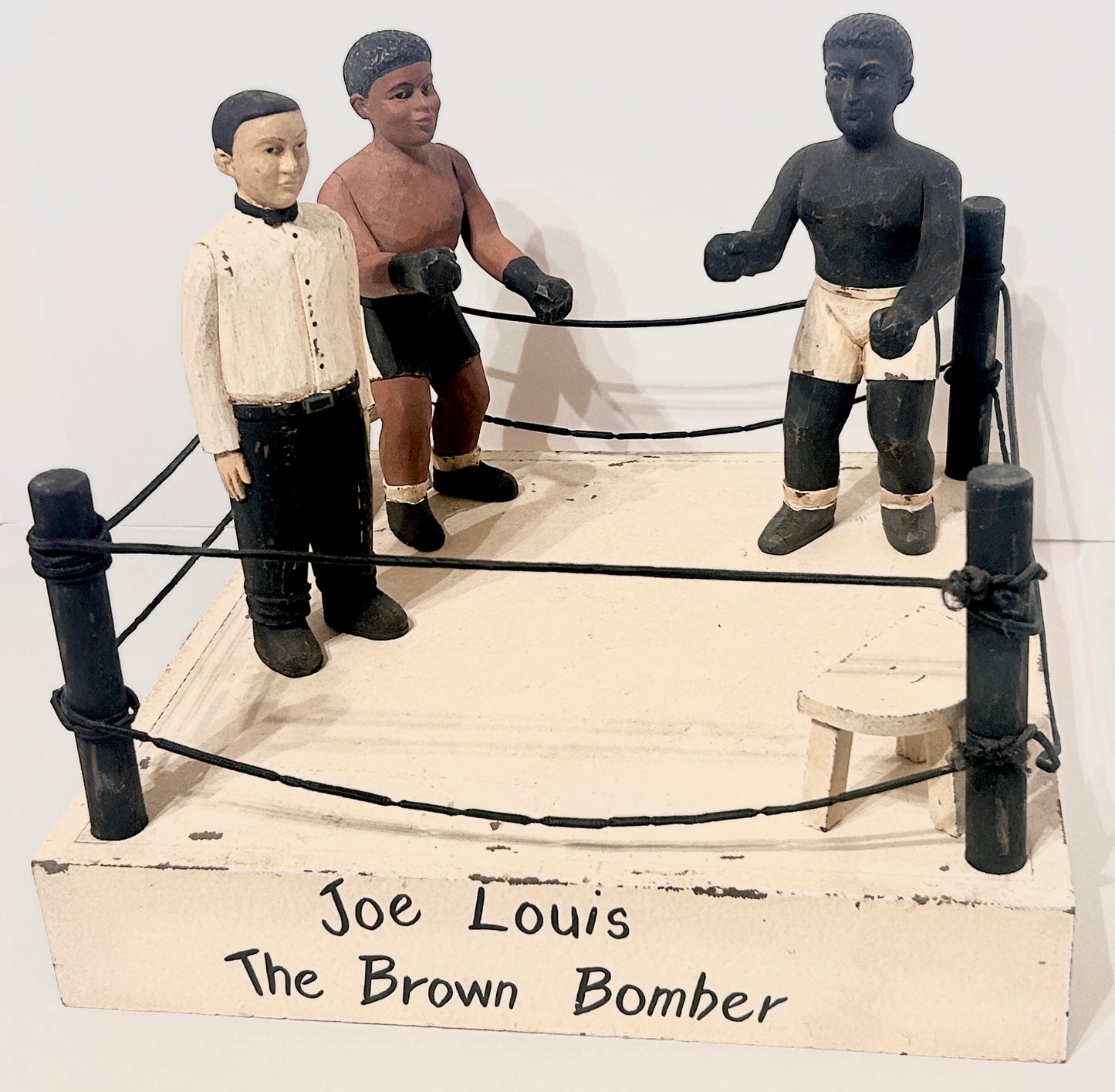 JOE LEWIS "THE BROWN BOMBER" FOLK ART CARVED BOXERS