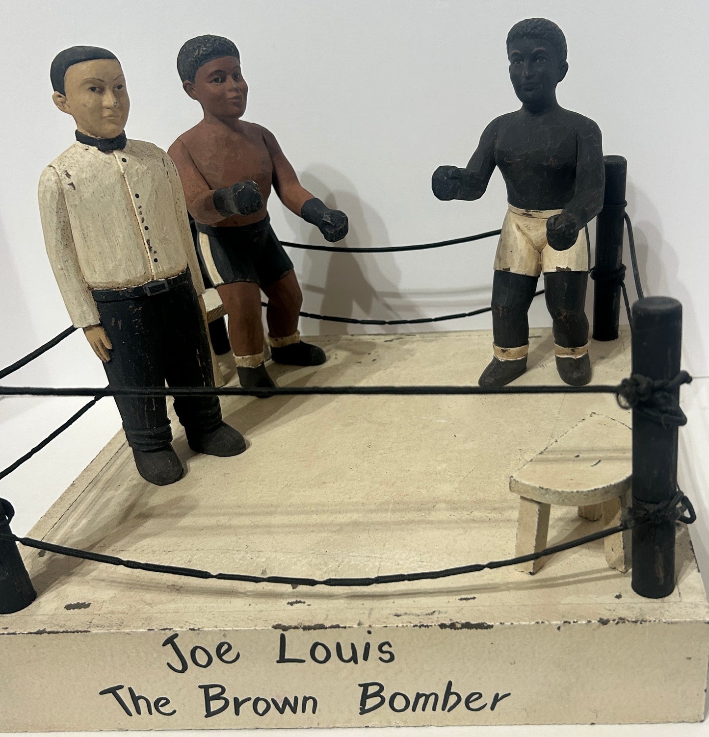 JOE LEWIS "THE BROWN BOMBER" FOLK ART CARVED BOXERS