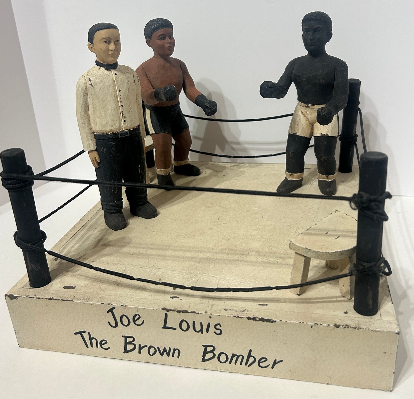JOE LEWIS "THE BROWN BOMBER" FOLK ART CARVED BOXERS