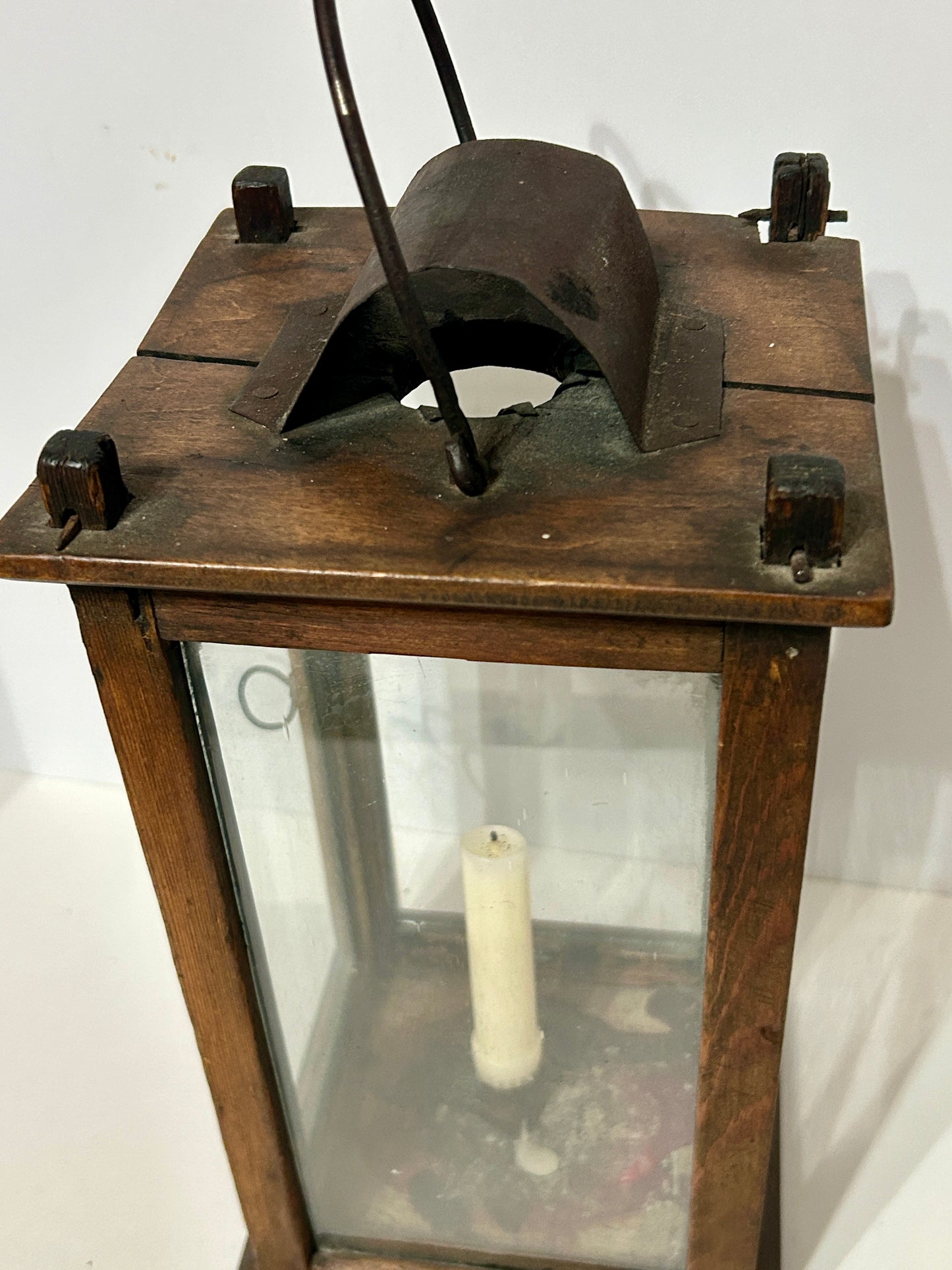 ANTIQUE 1700'S WOODEN CANDLE LANTERN