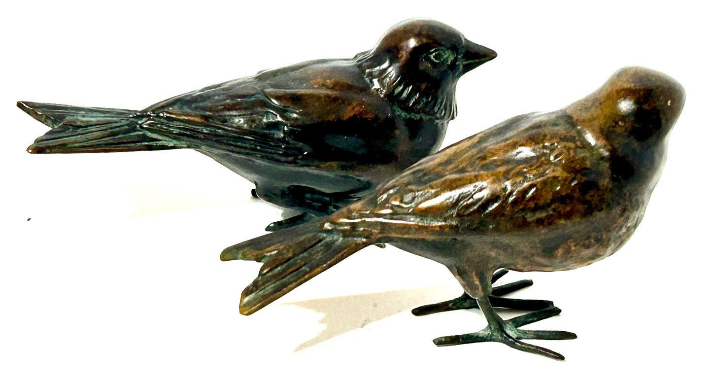BRONZE PAIR BIRDS SIGNED M. LEVERRIER, FRANCE
