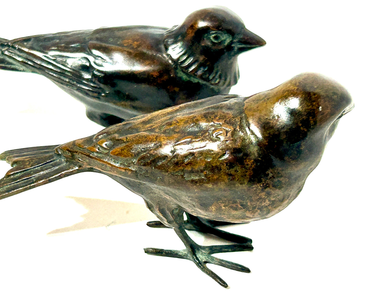 BRONZE PAIR BIRDS SIGNED M. LEVERRIER, FRANCE