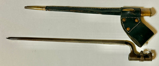 ANTIQUE SOCKET BAYONET MARKED INDIA D G M WITH SCABBARD AND FROG
