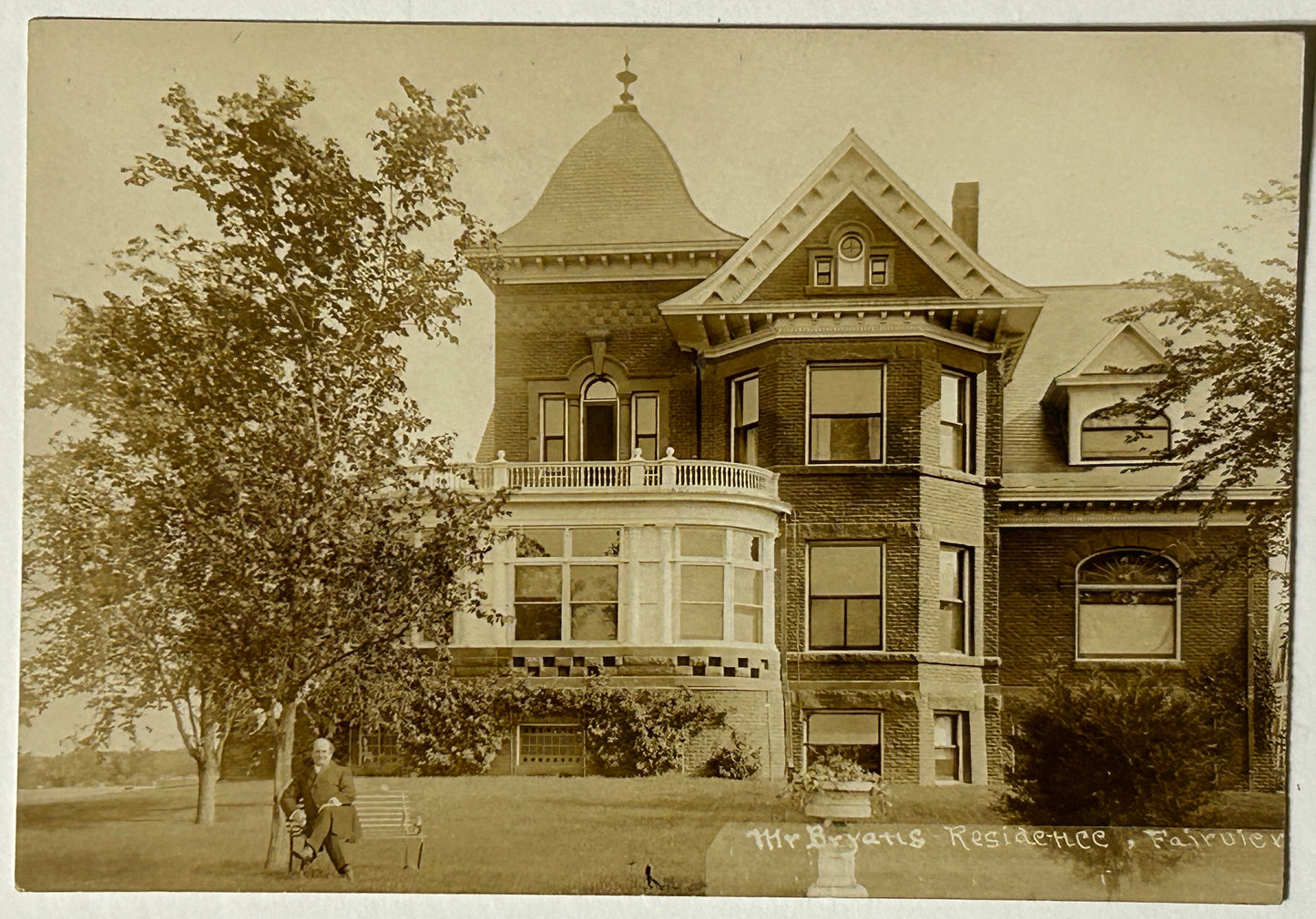 WILLIAM JENNINGS BRYAN POSTCARD OF LINCOLN NEBRASKA RESIDENCE SHOWING BRYAN