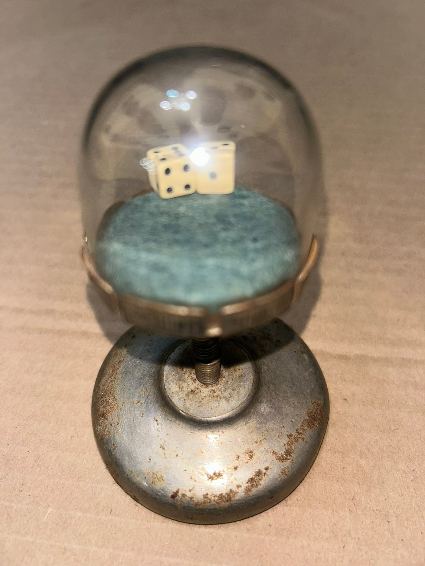 ANTIQUE GLASS DOME DICE SHAKER