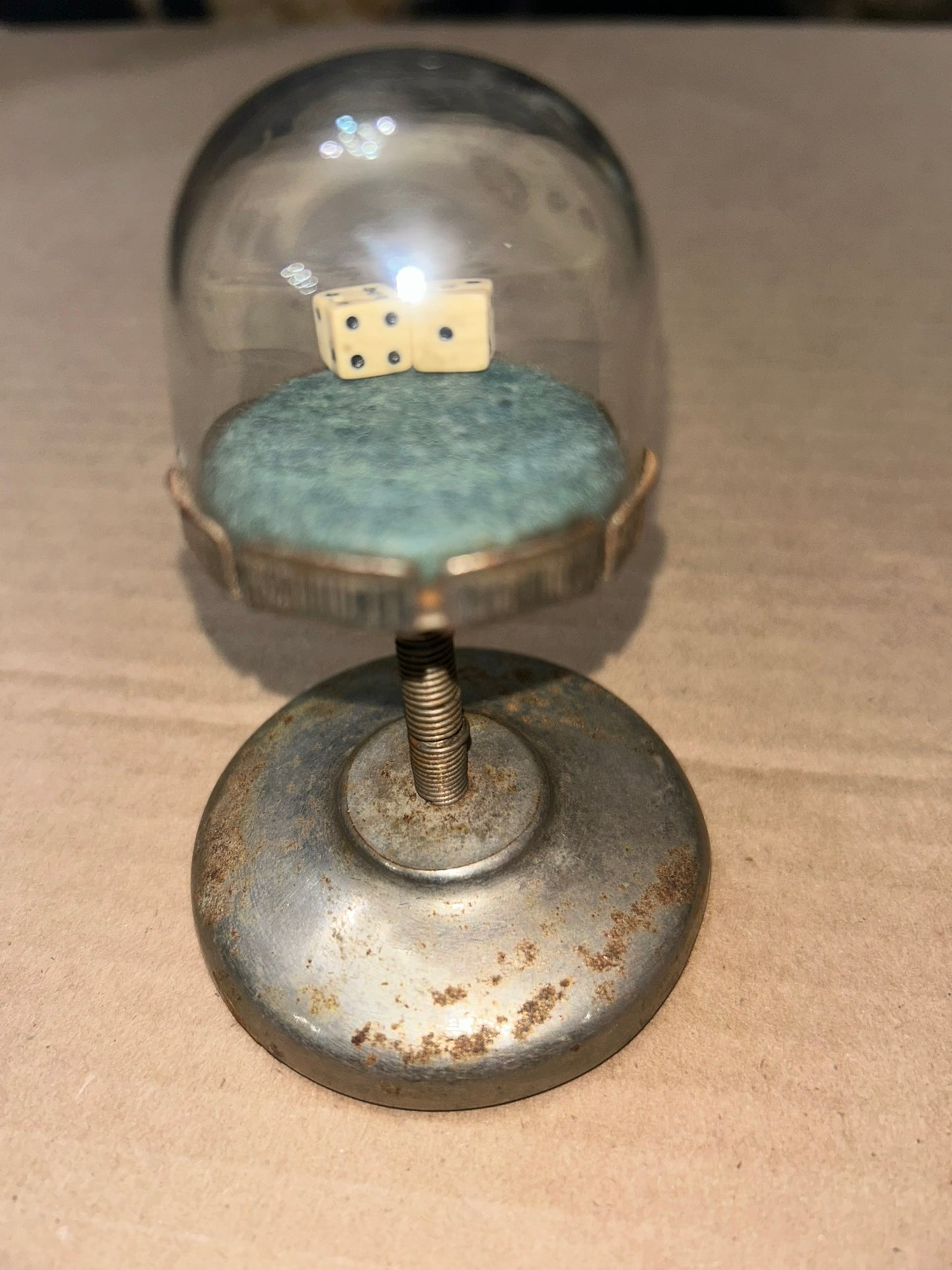 ANTIQUE GLASS DOME DICE SHAKER