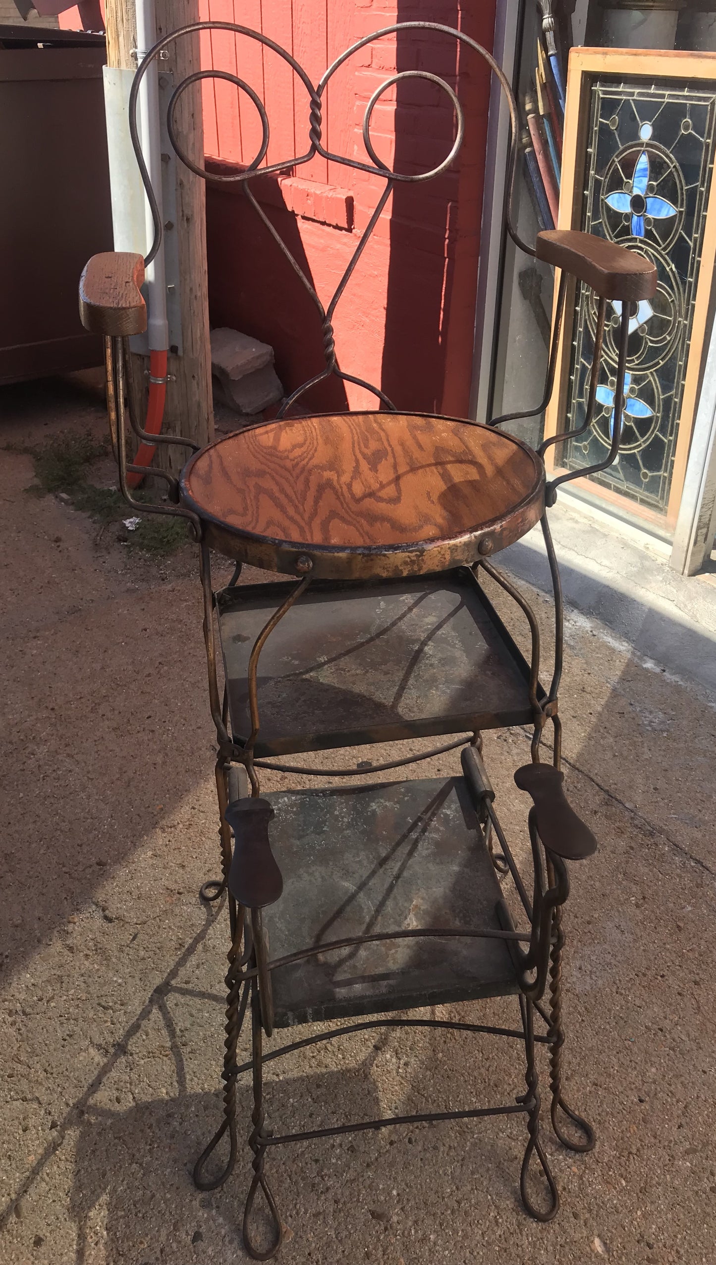 ANTIQUE COPPER FLASHED WIRE ICE CREAM STYLE SHOE POLISHING CHAIR