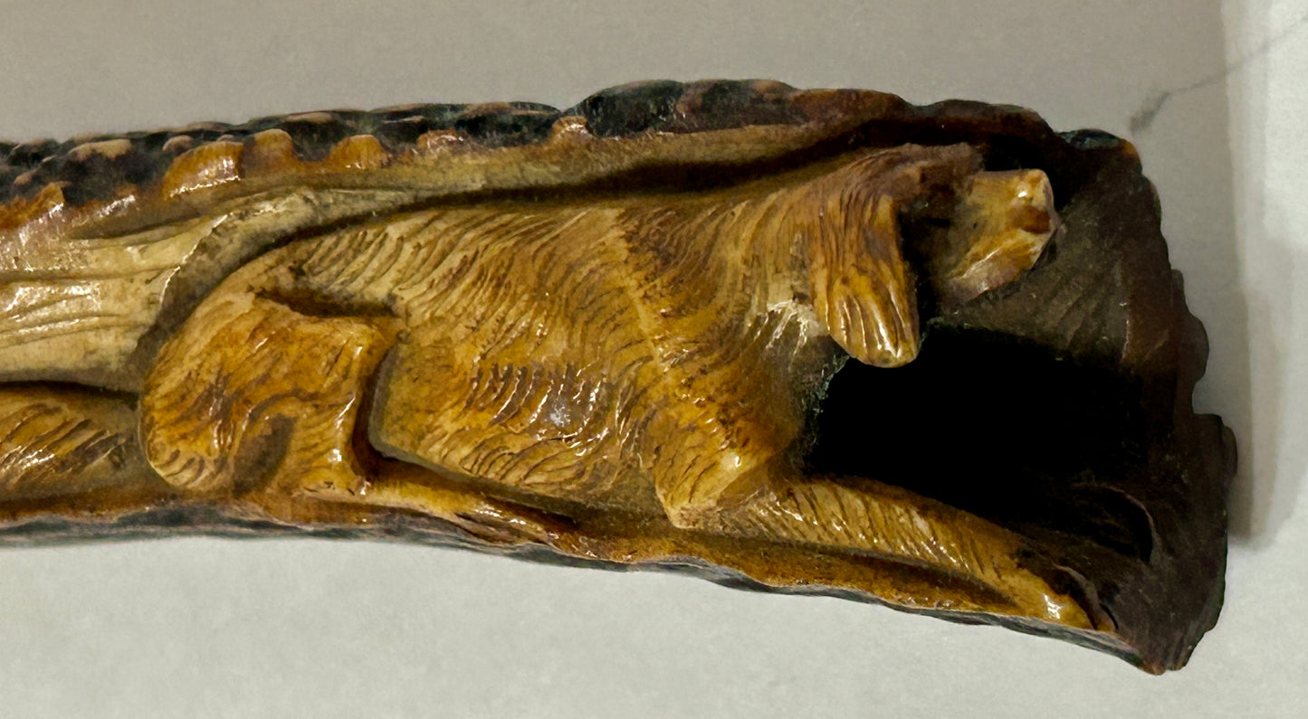 S. R. DROESCHER GERMANY KNIFE WITH CARVED ANTLER HORN  FIGURAL DOG HANDLE