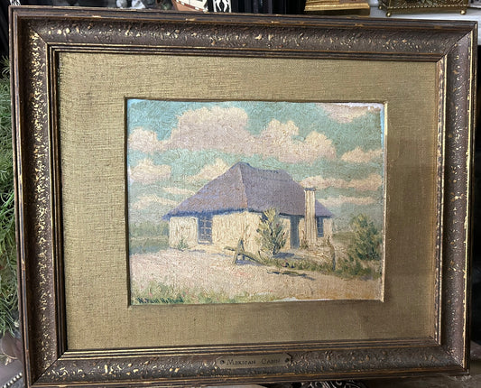 W. PAUL HOLLAND 1895-1982 MISSOURI ARTIST PAINTING OF "MEXICAN CABIN"