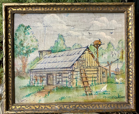 W. PAUL HOLLAND 1895-1982 MISSOURI ARTIST PAINTING OF HOMESTEAD