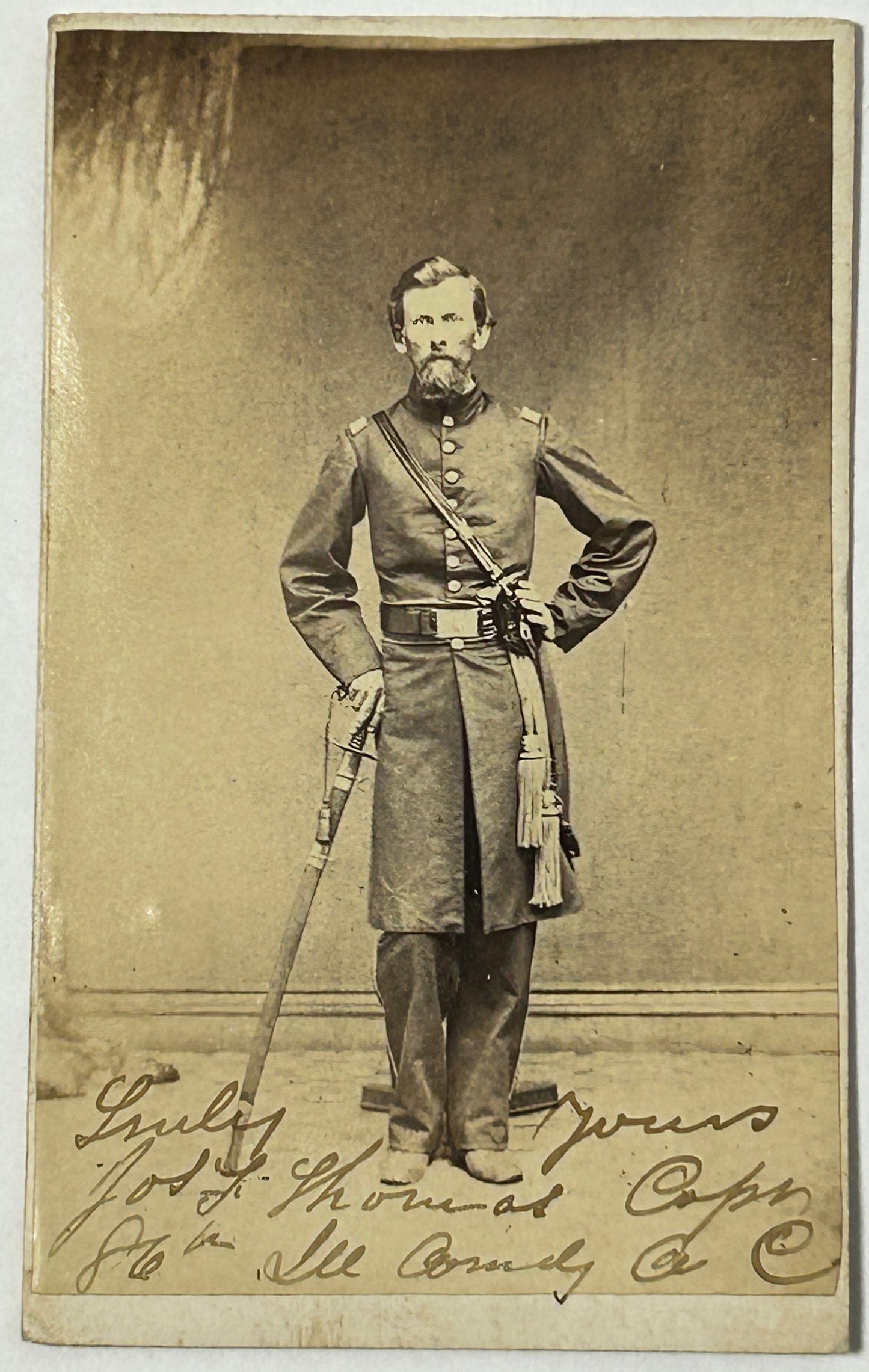 CIVIL WAR CDV PHOTO OF MAJOR JOSEPH F. THOMAS OF 86TH ILLINOIS INFANTRY HAND SIGNED
