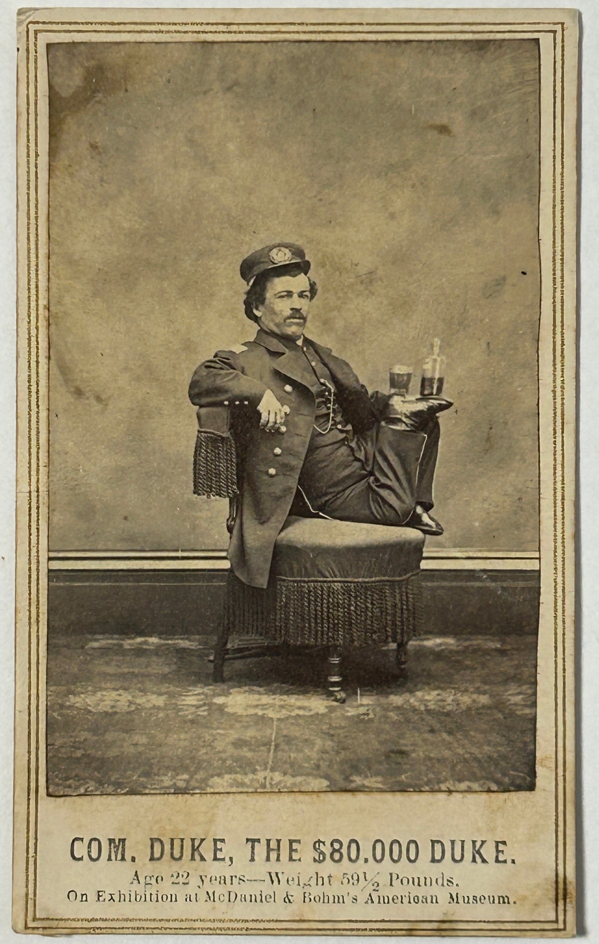 ANTIQUE CDV PHOTOGRAPH OF SIDESHOW ATTRACTION "DUKE THE $80,000 DUKE"