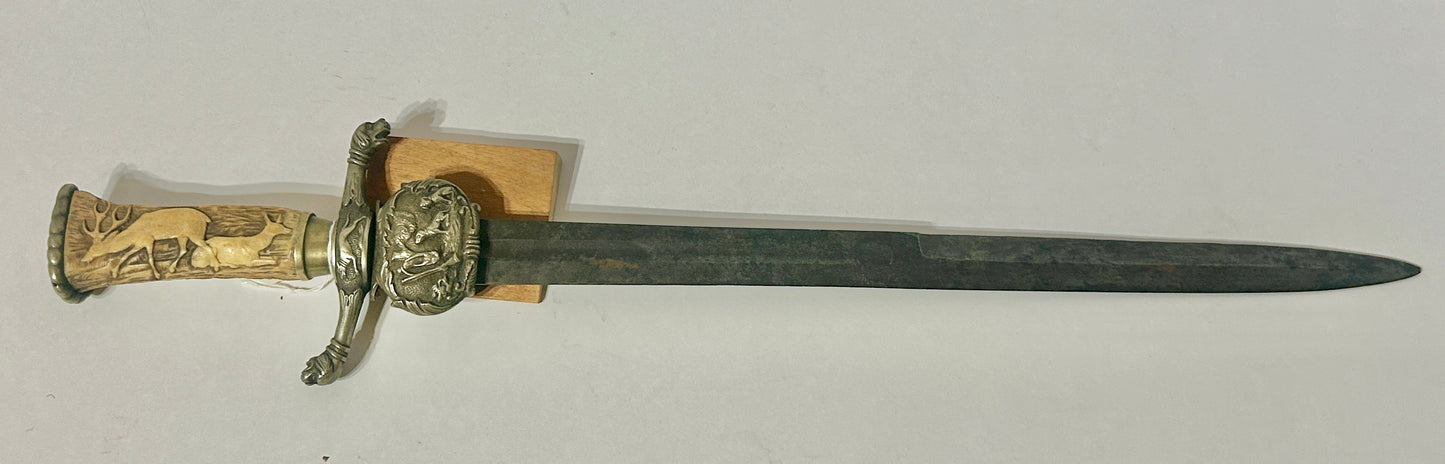 HUNTING DAGGER GERMAN WITH FANCY CARVED ANTELOPE HANDLE