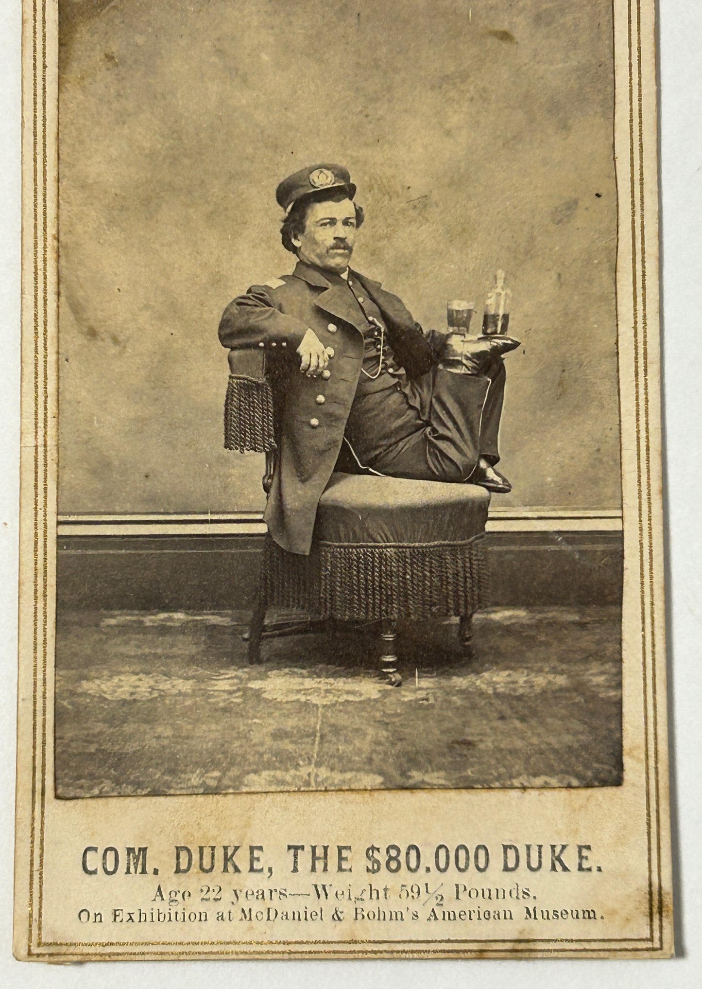 ANTIQUE CDV PHOTOGRAPH OF SIDESHOW ATTRACTION "DUKE THE $80,000 DUKE"