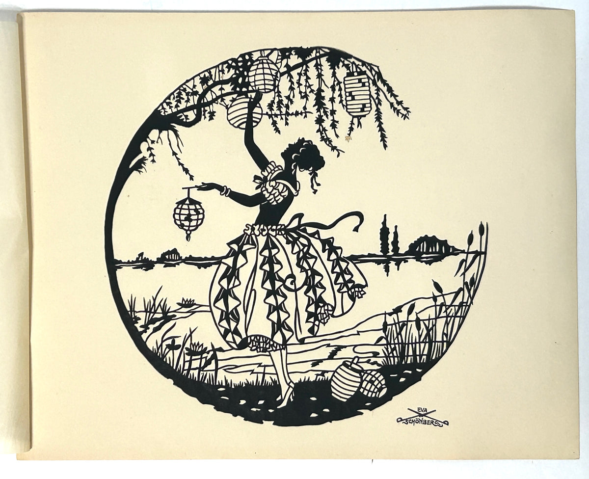 EVA SCHONBERG GERMANY 1920 CIRCA CUT SILHOUETTE OF GIRL HANGING LANTERNS