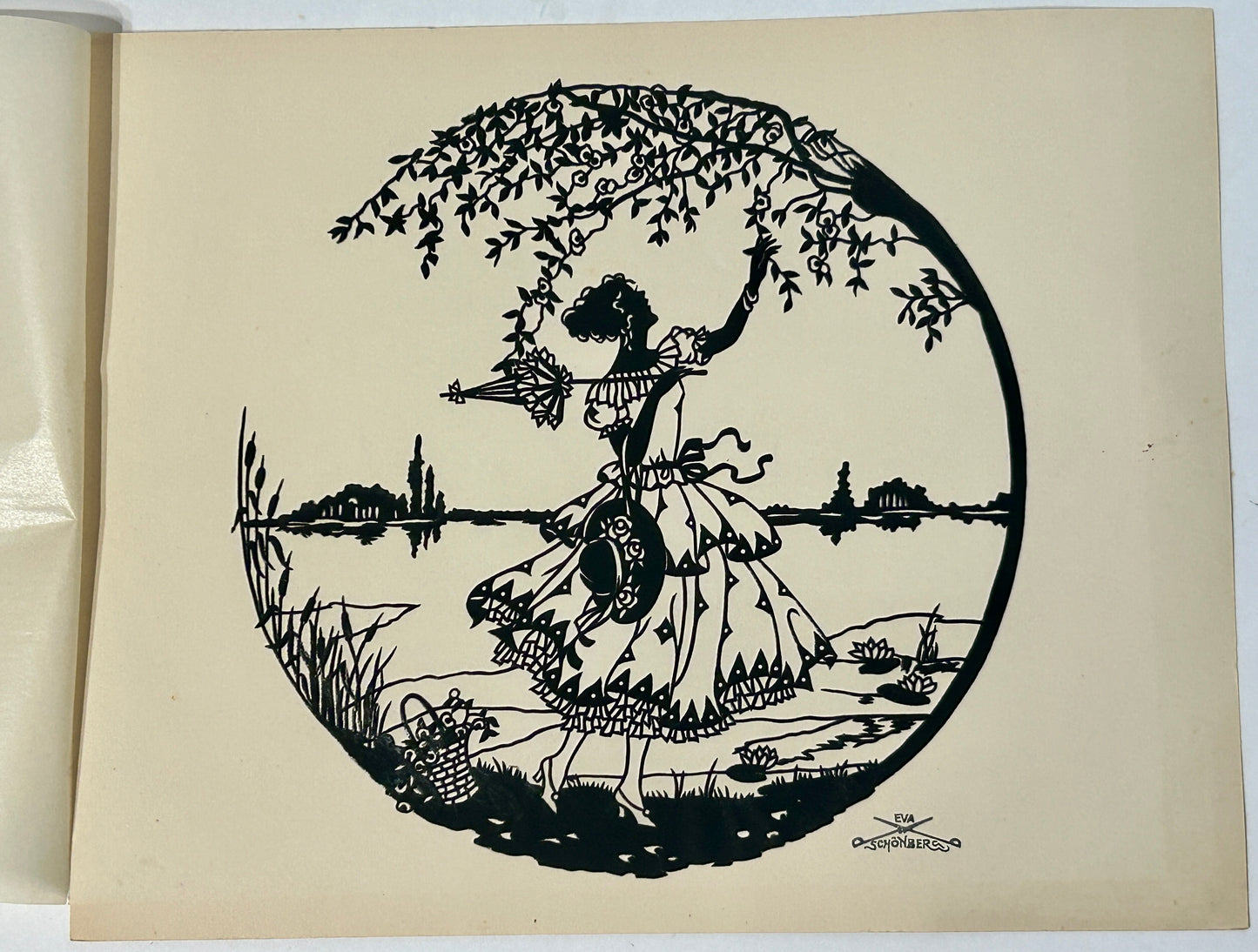 EVA SCHONBERG GERMAN CIRCA 1920 CUT SILHOUETTE OF GIRL REACHING AT LEAVES