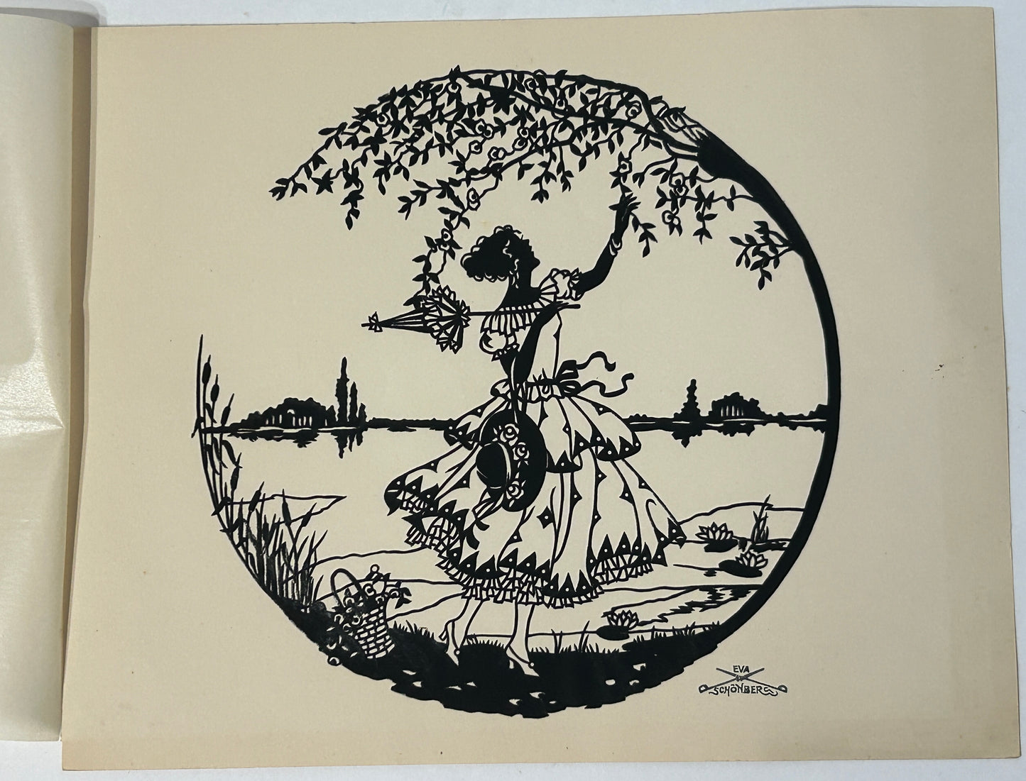 EVA SCHONBERG GERMAN CIRCA 1920 CUT SILHOUETTE OF GIRL REACHING AT LEAVES